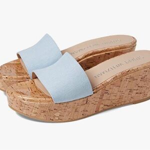 Stuart Weiztman Blue Wedge Sandals with Cork Platform